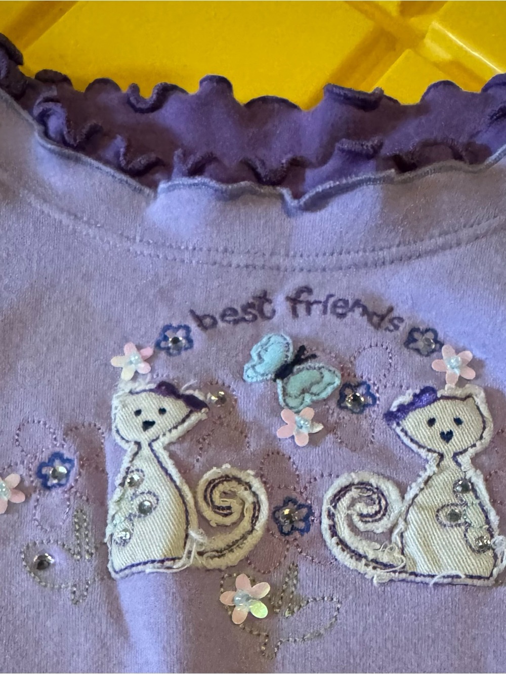 Vintage healthtex Purple Embroidered "Best Friends" Ruffle Neck Top and pants